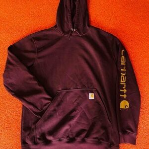 Carhartt Men's Maroon Hoodie with Gold Logo